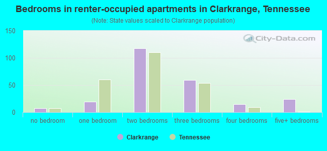 Bedrooms in renter-occupied apartments in Clarkrange, Tennessee