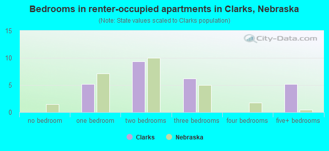 Bedrooms in renter-occupied apartments in Clarks, Nebraska