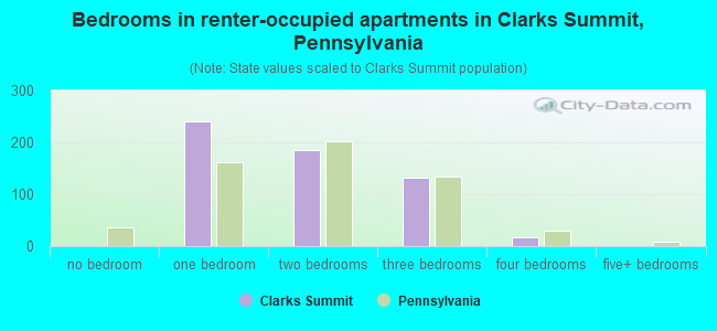 Bedrooms in renter-occupied apartments in Clarks Summit, Pennsylvania