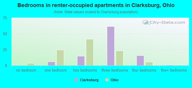 Bedrooms in renter-occupied apartments in Clarksburg, Ohio