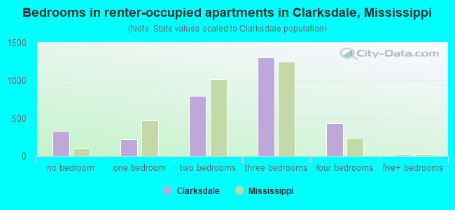 Bedrooms in renter-occupied apartments in Clarksdale, Mississippi