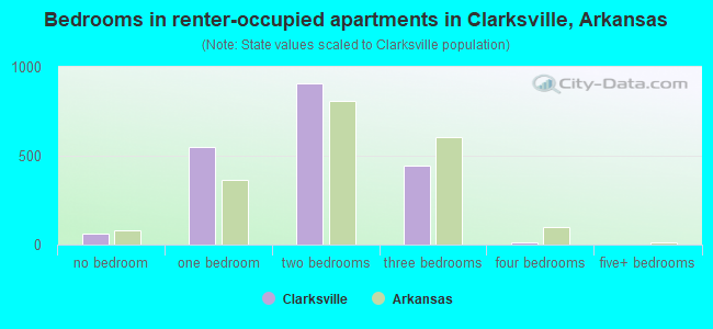 Bedrooms in renter-occupied apartments in Clarksville, Arkansas