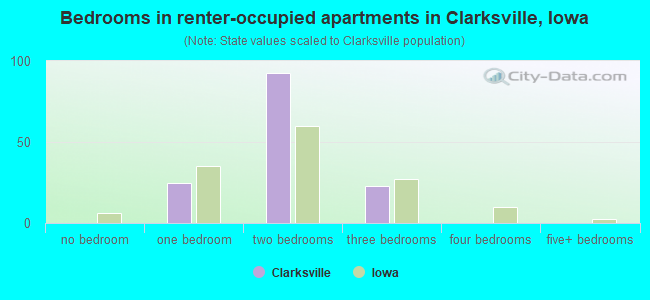 Bedrooms in renter-occupied apartments in Clarksville, Iowa