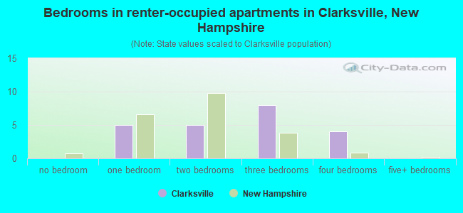 Bedrooms in renter-occupied apartments in Clarksville, New Hampshire