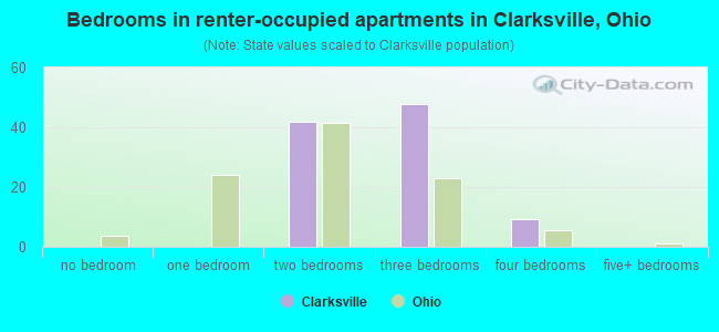 Bedrooms in renter-occupied apartments in Clarksville, Ohio