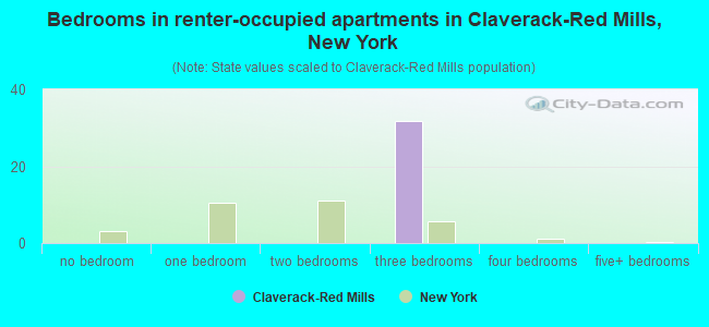 Bedrooms in renter-occupied apartments in Claverack-Red Mills, New York