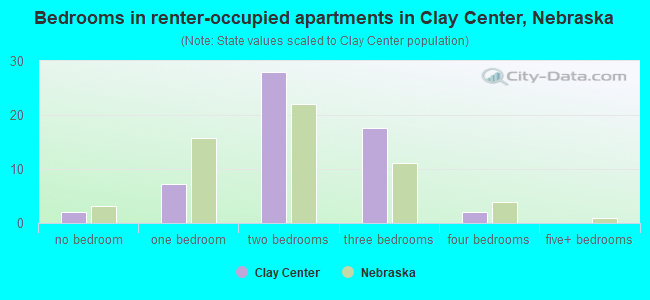 Bedrooms in renter-occupied apartments in Clay Center, Nebraska