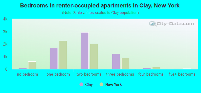 Bedrooms in renter-occupied apartments in Clay, New York