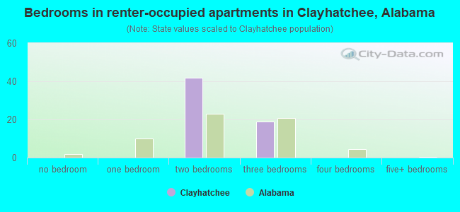 Bedrooms in renter-occupied apartments in Clayhatchee, Alabama