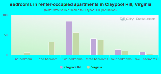 Bedrooms in renter-occupied apartments in Claypool Hill, Virginia