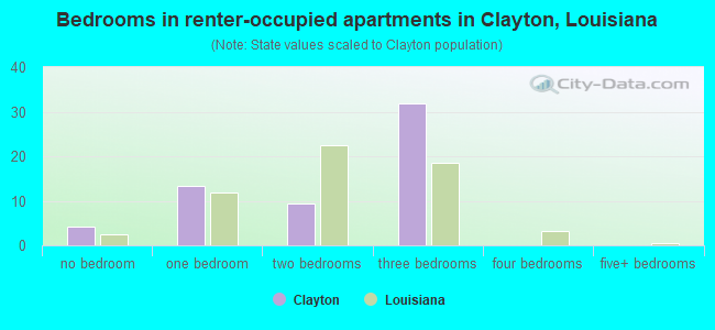 Bedrooms in renter-occupied apartments in Clayton, Louisiana