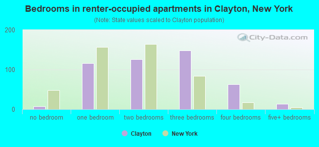 Bedrooms in renter-occupied apartments in Clayton, New York