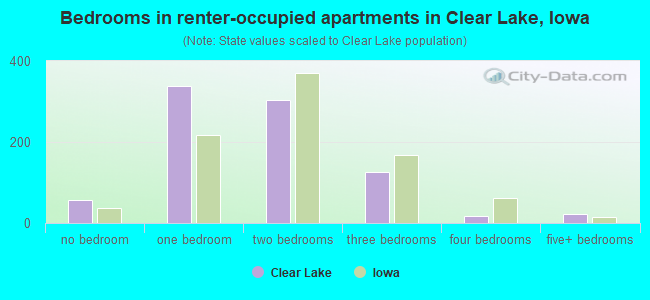 Bedrooms in renter-occupied apartments in Clear Lake, Iowa