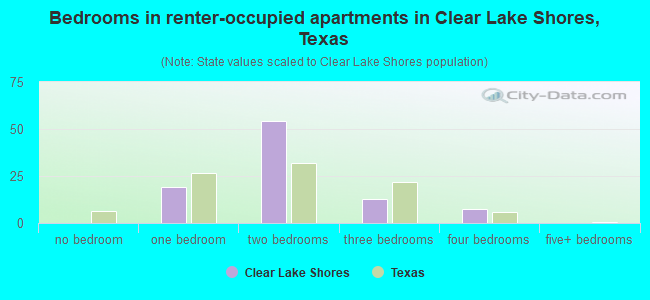 Bedrooms in renter-occupied apartments in Clear Lake Shores, Texas