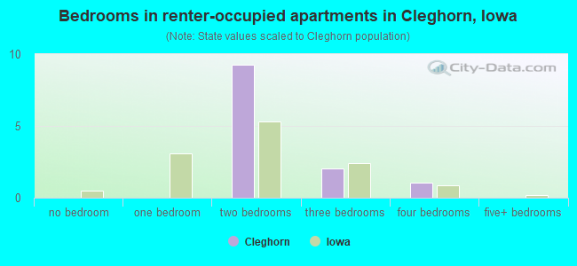 Bedrooms in renter-occupied apartments in Cleghorn, Iowa