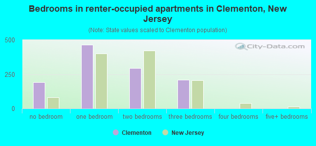 Bedrooms in renter-occupied apartments in Clementon, New Jersey