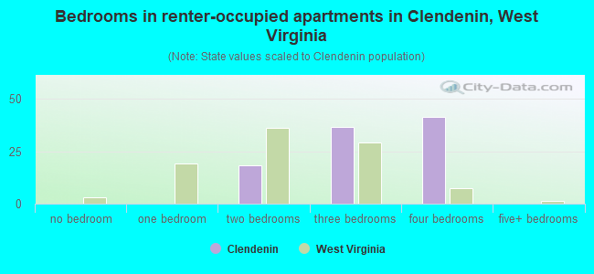 Bedrooms in renter-occupied apartments in Clendenin, West Virginia