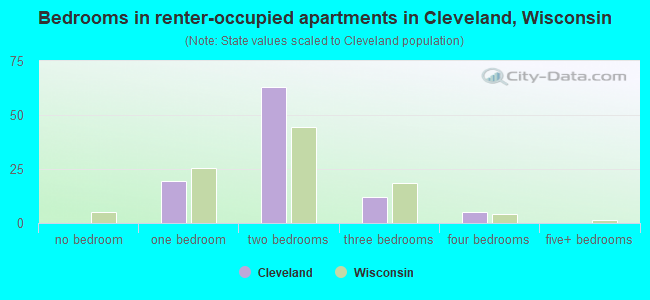 Bedrooms in renter-occupied apartments in Cleveland, Wisconsin