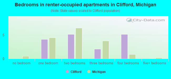 Bedrooms in renter-occupied apartments in Clifford, Michigan