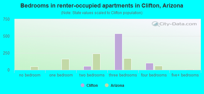 Bedrooms in renter-occupied apartments in Clifton, Arizona