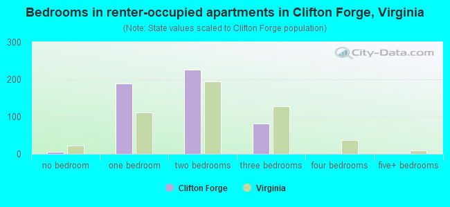 Bedrooms in renter-occupied apartments in Clifton Forge, Virginia