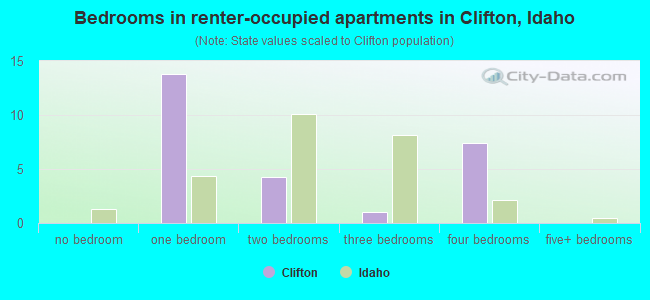 Bedrooms in renter-occupied apartments in Clifton, Idaho