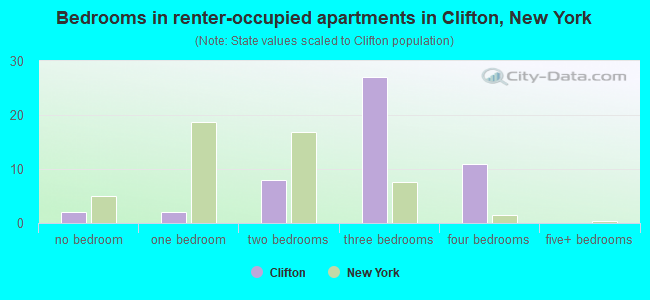 Bedrooms in renter-occupied apartments in Clifton, New York