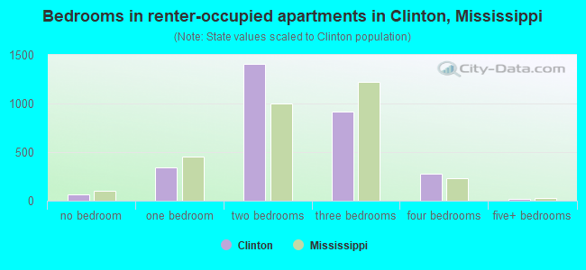 Bedrooms in renter-occupied apartments in Clinton, Mississippi