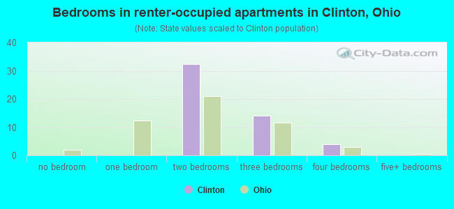 Bedrooms in renter-occupied apartments in Clinton, Ohio