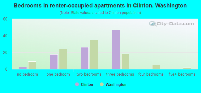 Bedrooms in renter-occupied apartments in Clinton, Washington