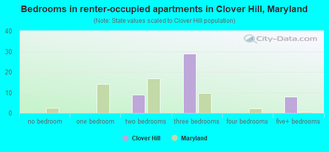 Bedrooms in renter-occupied apartments in Clover Hill, Maryland