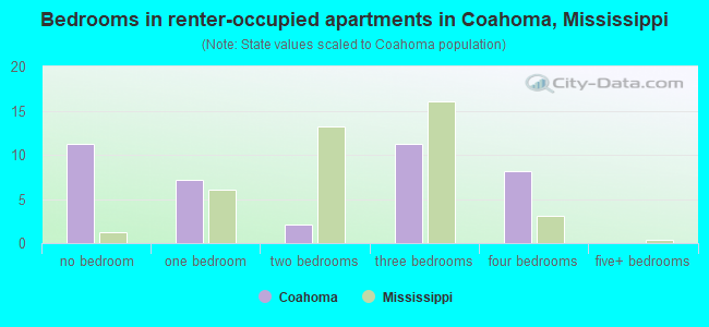 Bedrooms in renter-occupied apartments in Coahoma, Mississippi