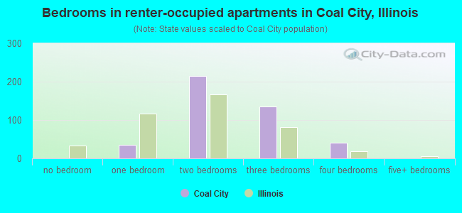 Bedrooms in renter-occupied apartments in Coal City, Illinois