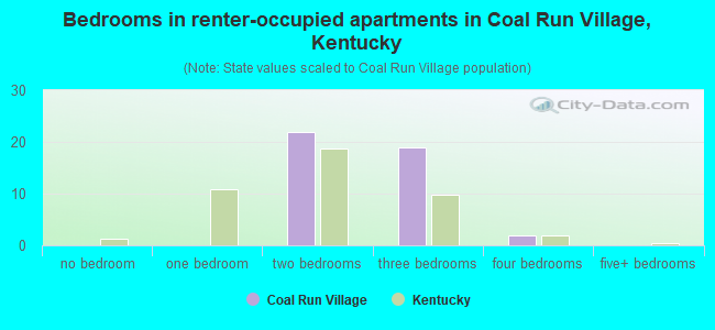 Bedrooms in renter-occupied apartments in Coal Run Village, Kentucky