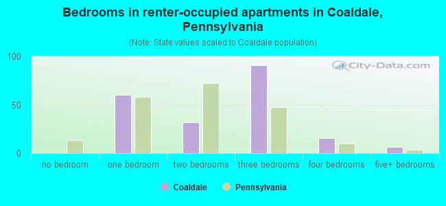 Bedrooms in renter-occupied apartments in Coaldale, Pennsylvania