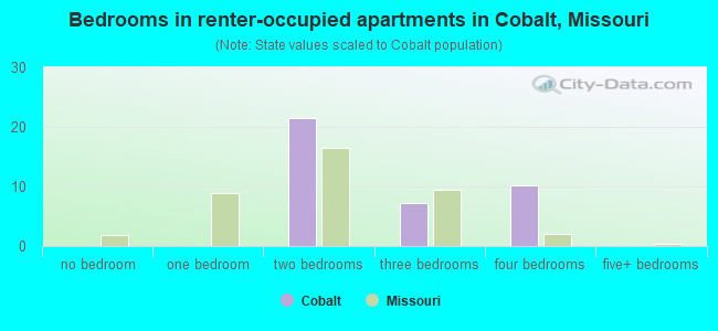 Bedrooms in renter-occupied apartments in Cobalt, Missouri