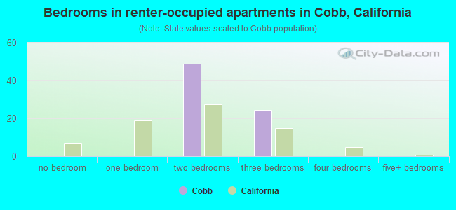 Bedrooms in renter-occupied apartments in Cobb, California