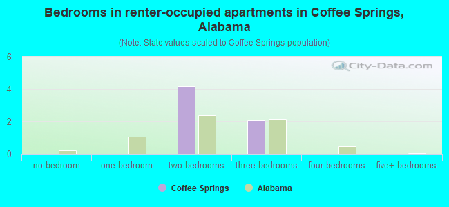 Bedrooms in renter-occupied apartments in Coffee Springs, Alabama