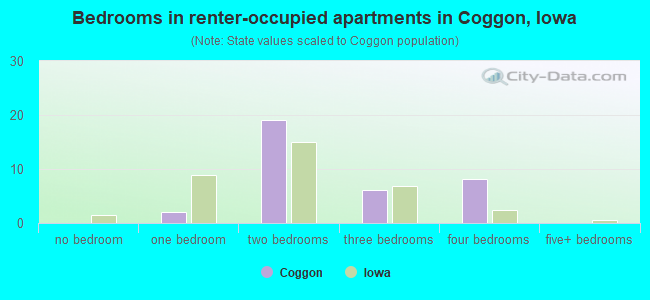 Bedrooms in renter-occupied apartments in Coggon, Iowa