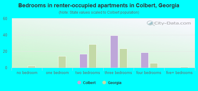Bedrooms in renter-occupied apartments in Colbert, Georgia