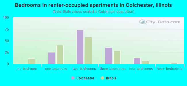 Bedrooms in renter-occupied apartments in Colchester, Illinois