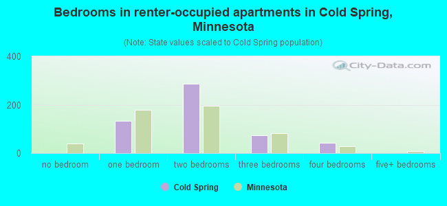 Bedrooms in renter-occupied apartments in Cold Spring, Minnesota