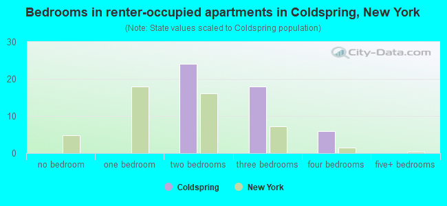 Bedrooms in renter-occupied apartments in Coldspring, New York