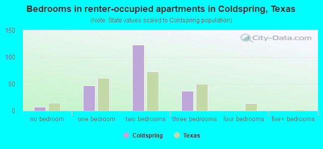 Bedrooms in renter-occupied apartments in Coldspring, Texas
