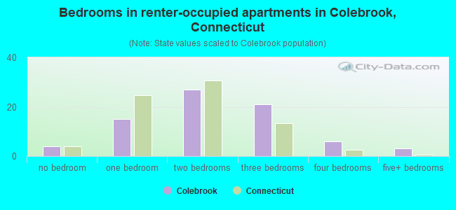 Bedrooms in renter-occupied apartments in Colebrook, Connecticut