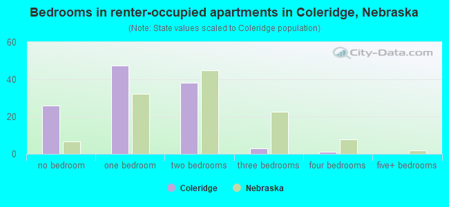 Bedrooms in renter-occupied apartments in Coleridge, Nebraska