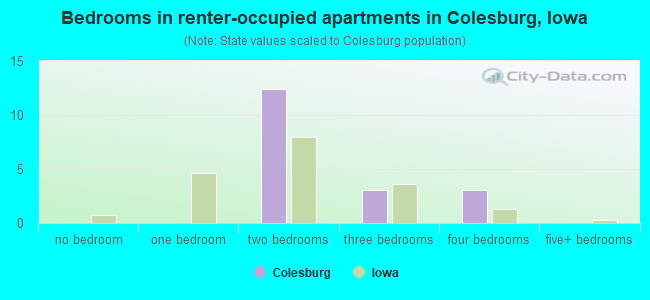 Bedrooms in renter-occupied apartments in Colesburg, Iowa