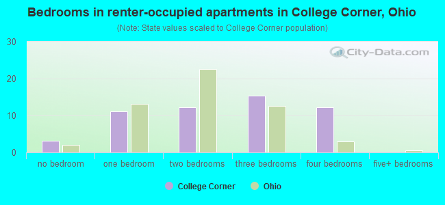 Bedrooms in renter-occupied apartments in College Corner, Ohio