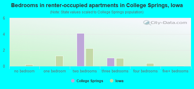 Bedrooms in renter-occupied apartments in College Springs, Iowa