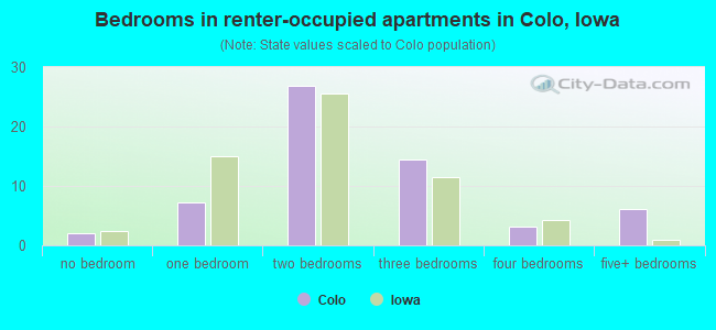 Bedrooms in renter-occupied apartments in Colo, Iowa